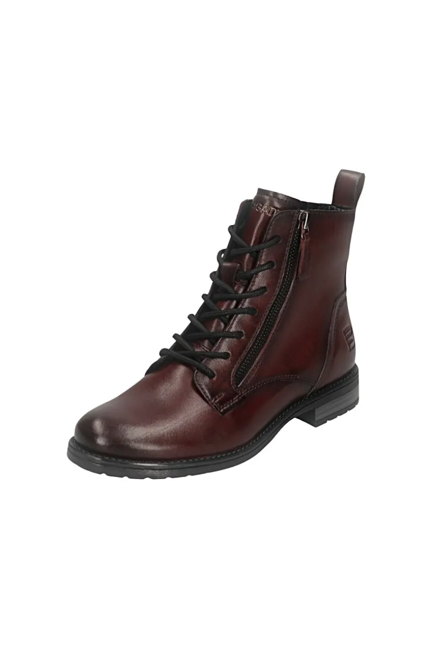 Bagatt D11AFS3K4100 Burgunderfarbene Leder-Schnürstiefel mit Reißverschluss und warmem Futter