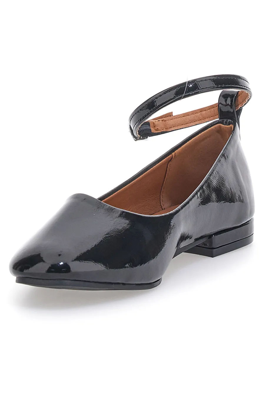 Ballerine Nere Effetto Vernice con Cinturino e Tacco Comodo IDE1075-THE FIRST Best