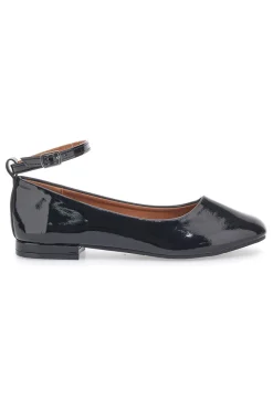 Ballerine Nere Effetto Vernice con Cinturino e Tacco Comodo IDE1075-THE FIRST Best