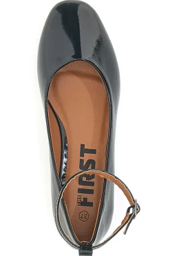 Ballerine Nere Effetto Vernice con Cinturino e Tacco Comodo IDE1075-THE FIRST Best