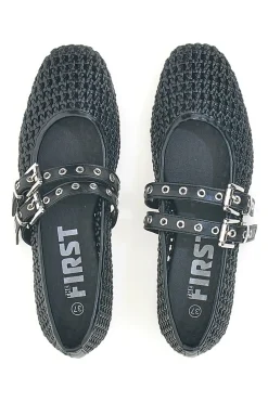 Ballerine nere intrecciate con fibbie IDE12 da Donna-THE FIRST New