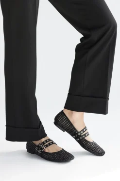 Ballerine nere intrecciate con fibbie IDE12 da Donna-THE FIRST New