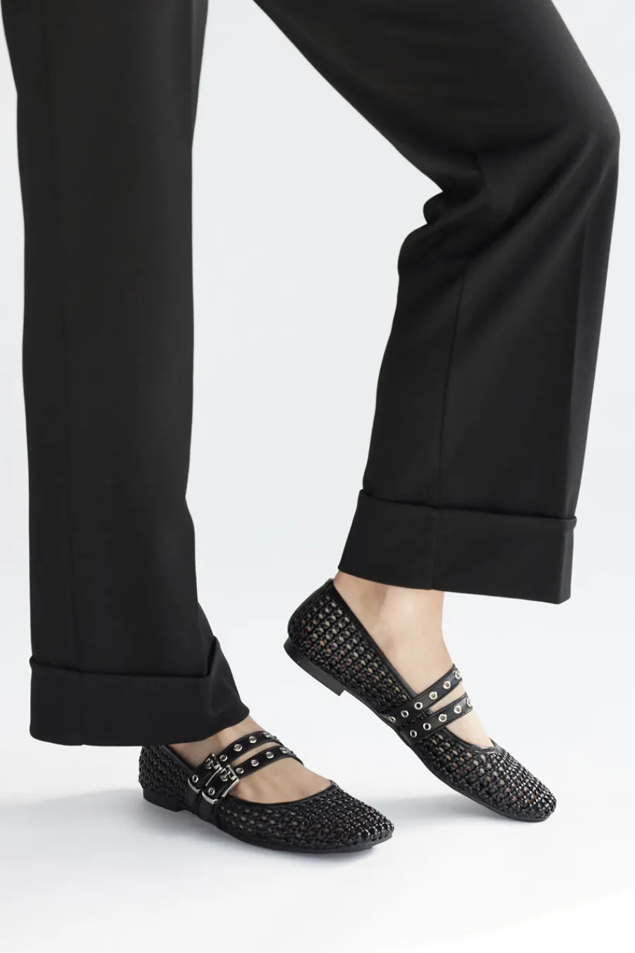 Ballerine nere intrecciate con fibbie IDE12 da Donna-THE FIRST New