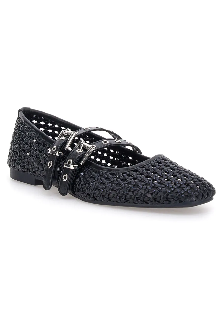 Ballerine nere intrecciate con fibbie IDE12 da Donna-THE FIRST New