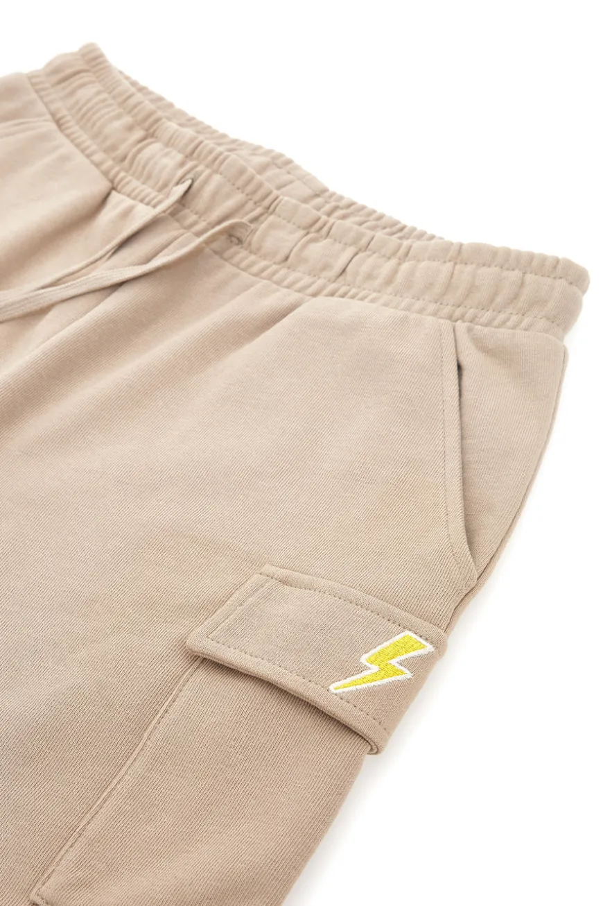 Beigefarbene Cargo-Shorts mit gesticktem Pitt Kids-Logo PT-B-SP-05006