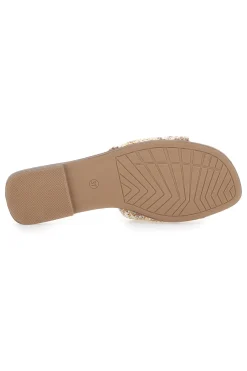 Beige flache Hausschuhe mit goldenem Horsebit 467-FIRST LADY Best