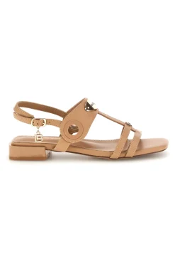 Beige Sandalen mit niedrigem Absatz und Riemen 9720-LAURA BIAGIOTTI New