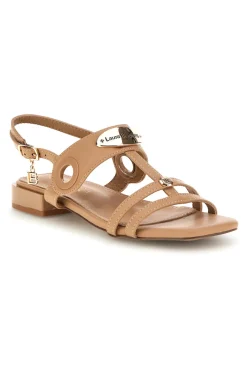 Beige Sandalen mit niedrigem Absatz und Riemen 9720-LAURA BIAGIOTTI New