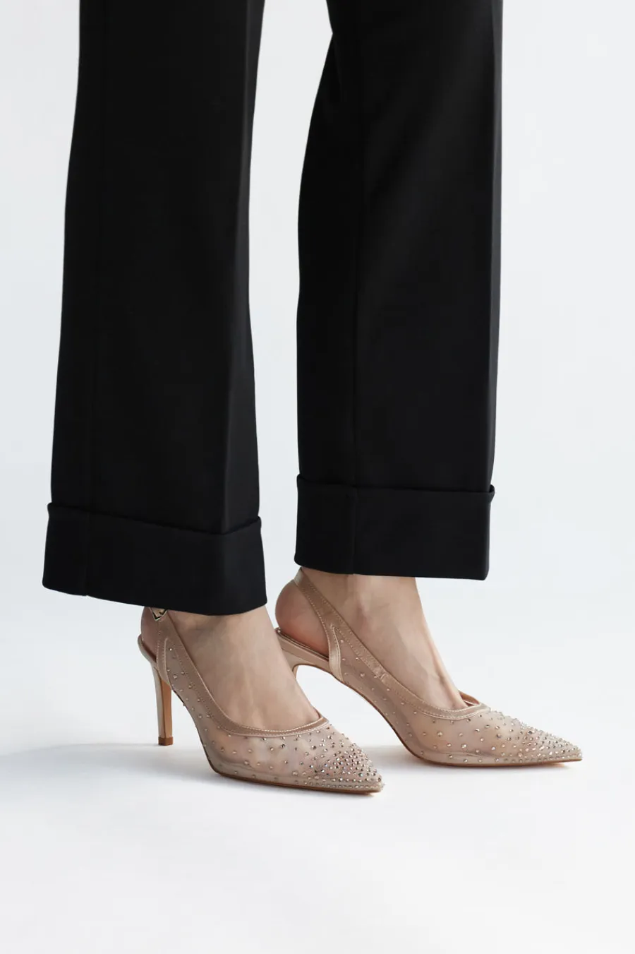 Tüll Slingback Pumps mit Strasssteinen P656-FIRST LADY Hot