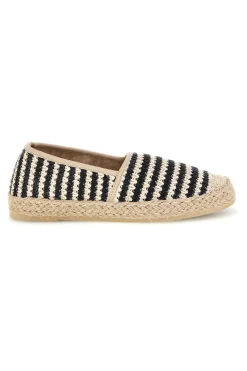 Beige und schwarz gestreifte Stoff Espadrilles p687-PRIMA RIGA Sale