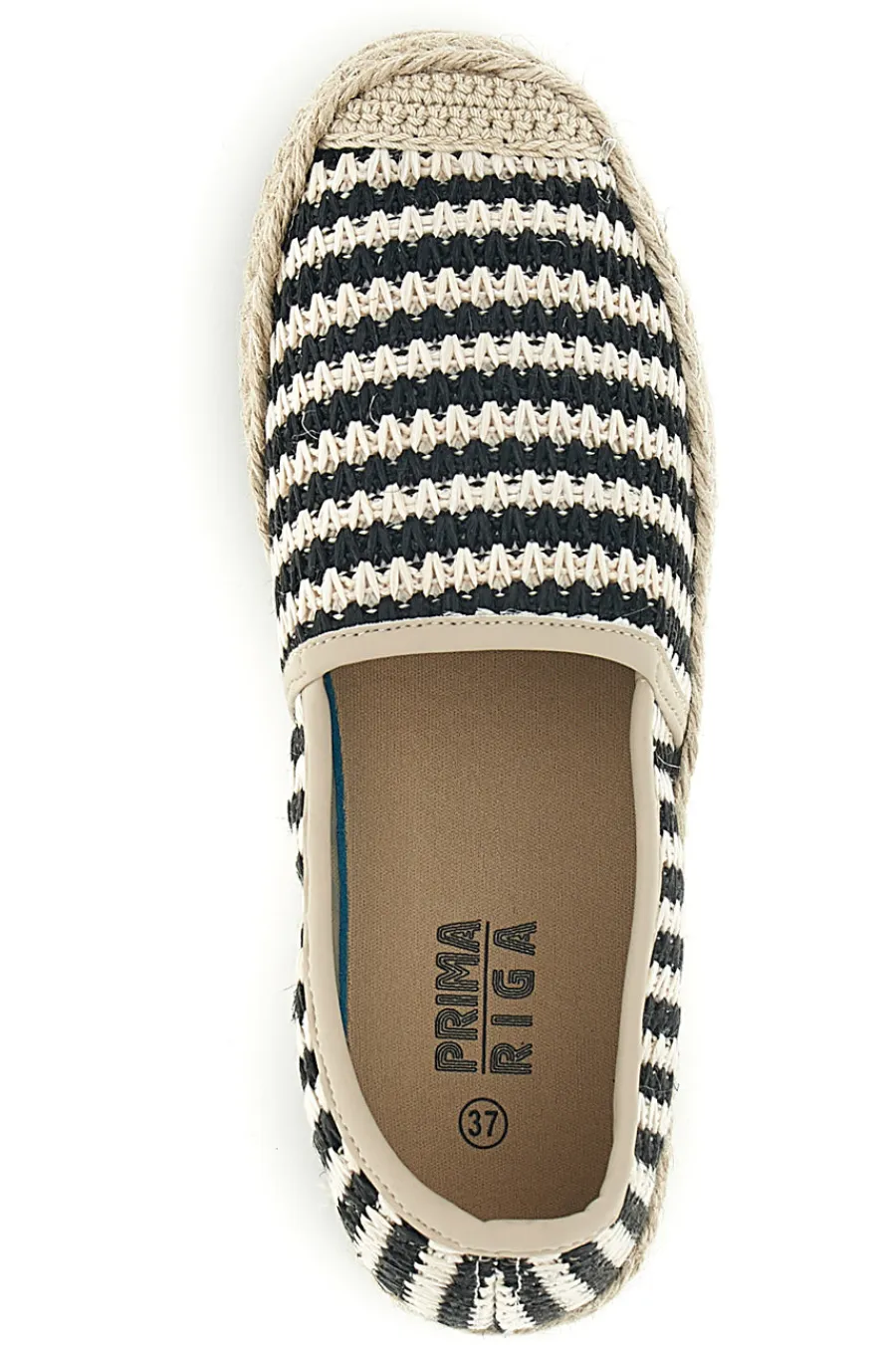 Beige und schwarz gestreifte Stoff Espadrilles p687-PRIMA RIGA Sale