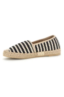 Beige und schwarz gestreifte Stoff Espadrilles p687-PRIMA RIGA Sale