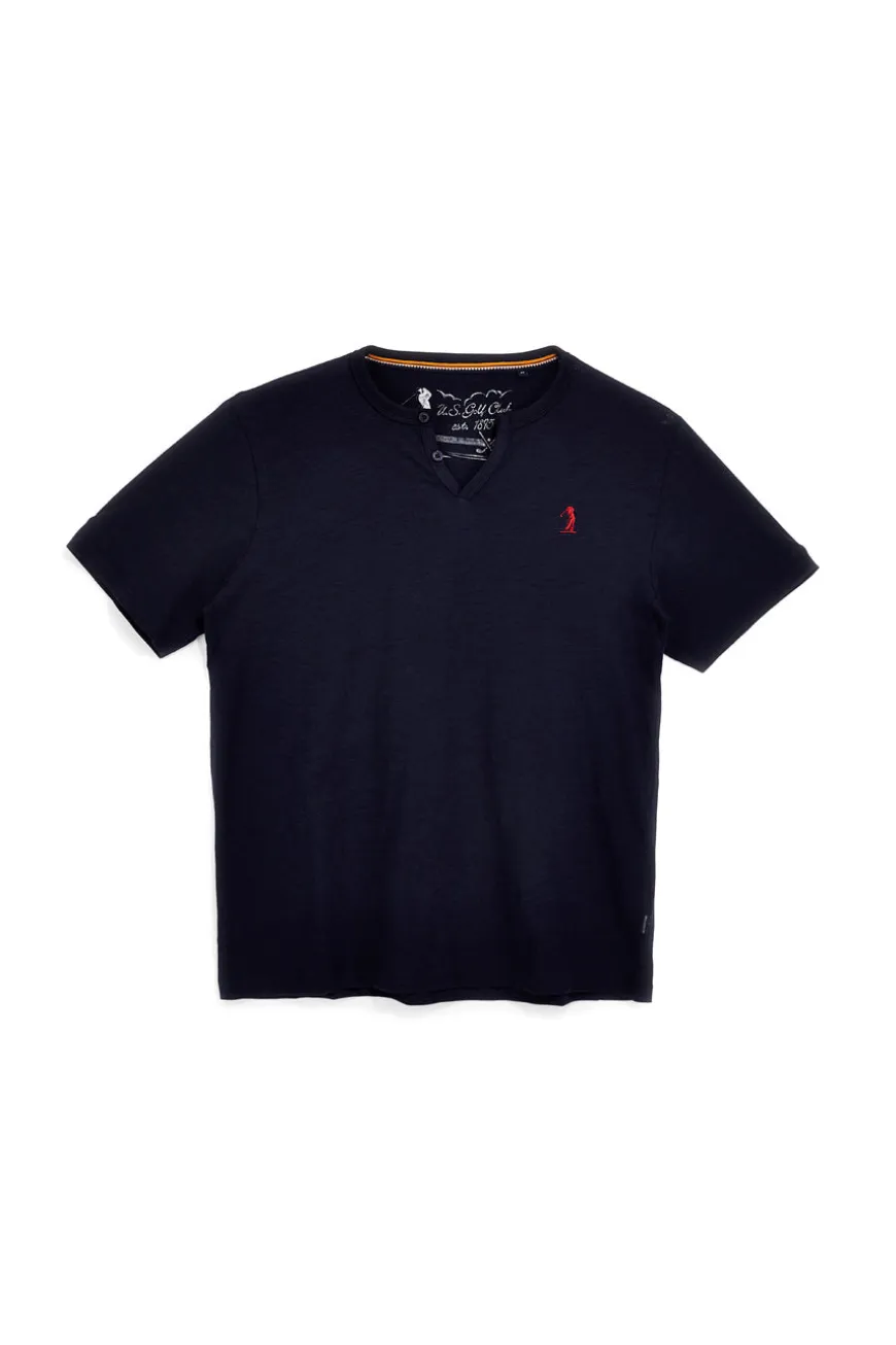 Blaues T-Shirt mit Baumwolle serafino Halsausschnitt Us Golf TS1103