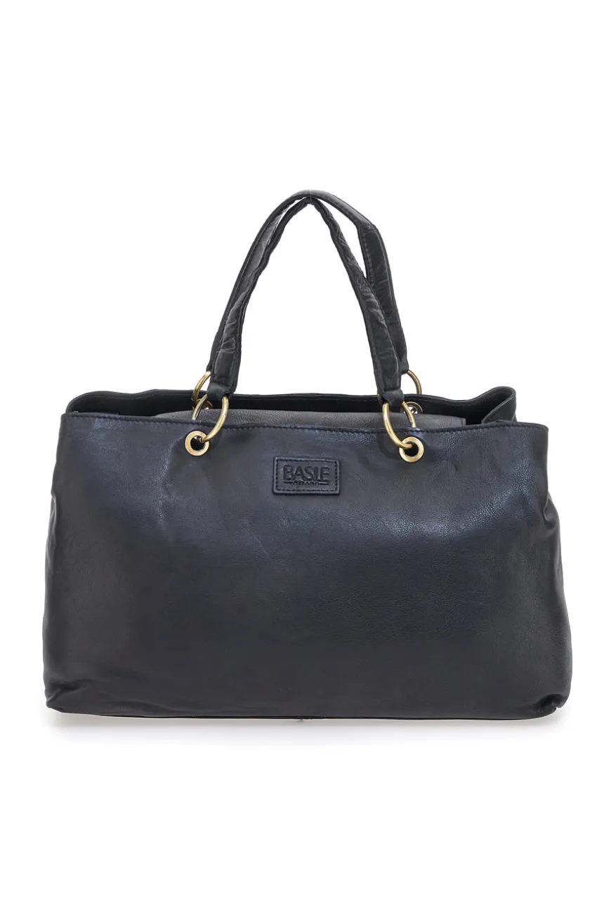 Borsa a mano nera in vera pelle con zip posteriore Basile BA3672DX