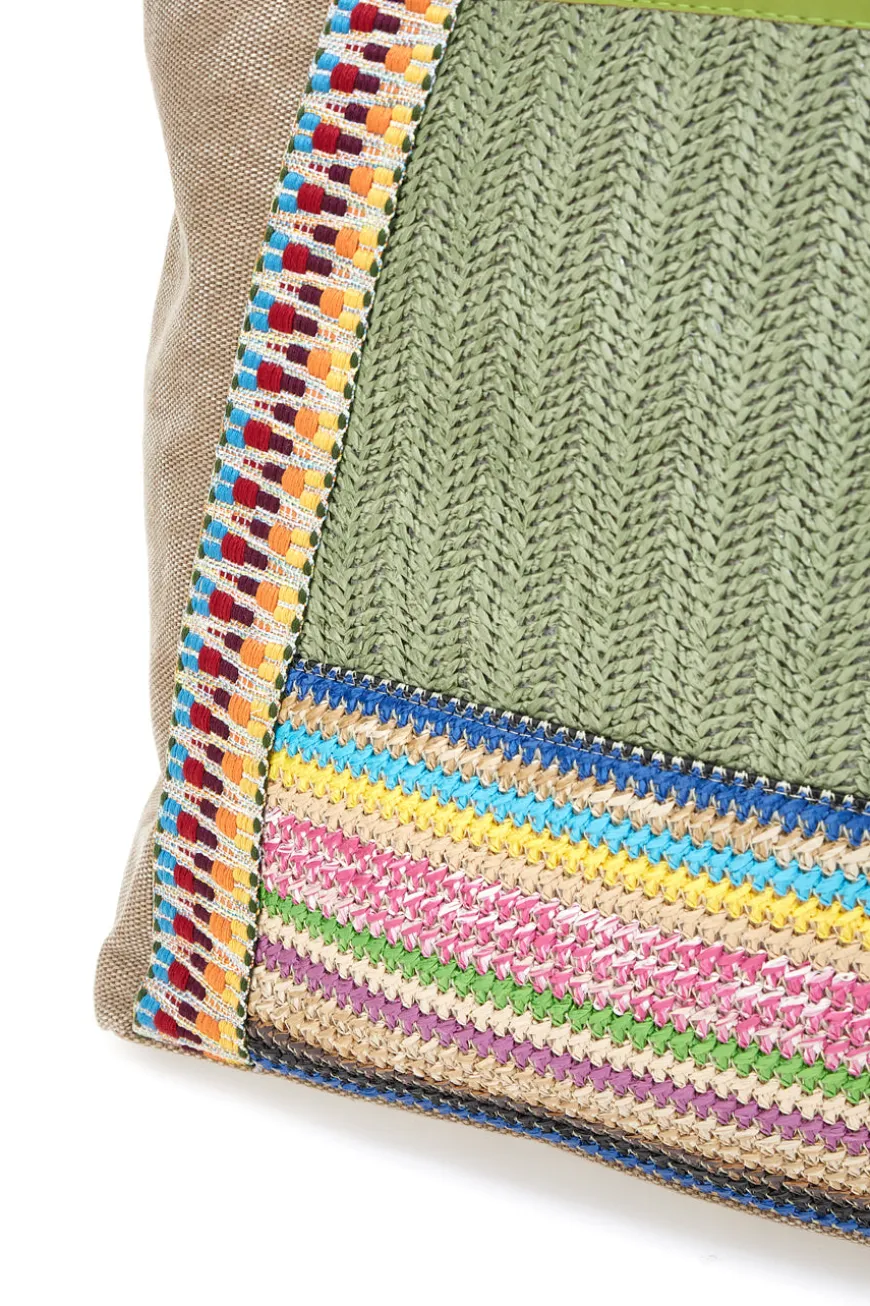 Borsa beige con inserti colorati e manici multicolor Basile BA22101