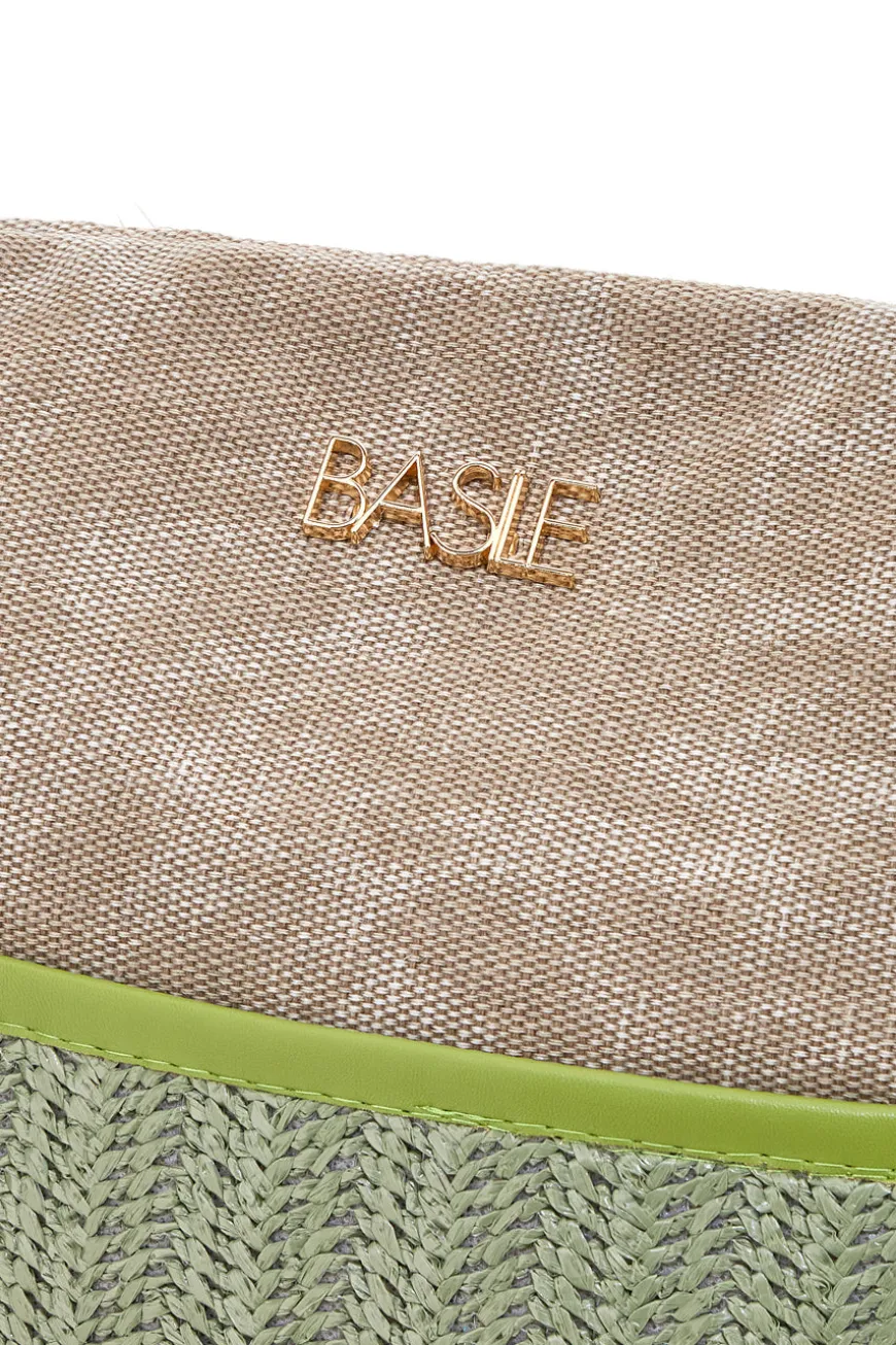 Borsa beige con inserti colorati e manici multicolor Basile BA22101