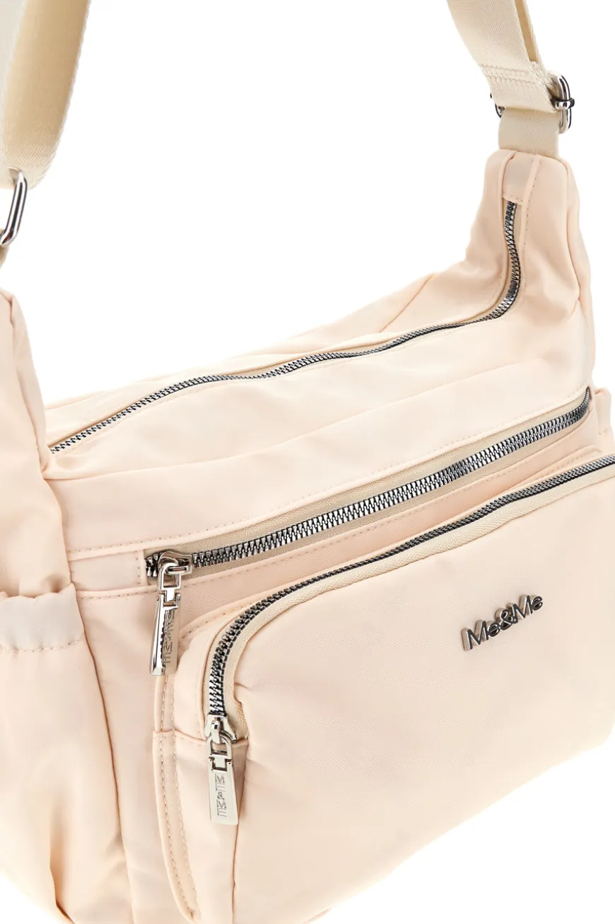 Borsa beige con zip multiple e tracolla regolabile Me & me spa 8059