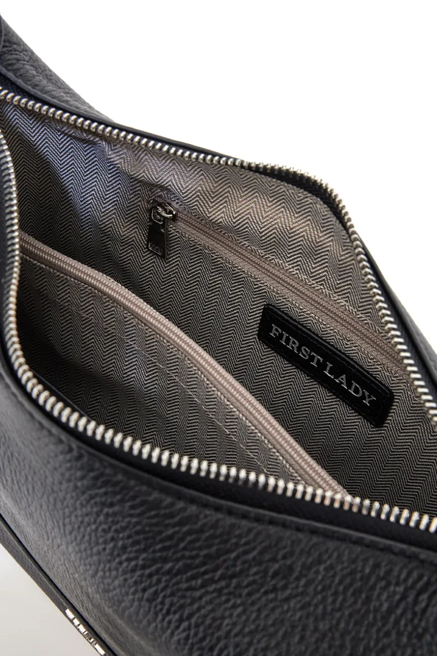 Borsa nera in vera pelle con tracolla inclusa First Lady SL 68822