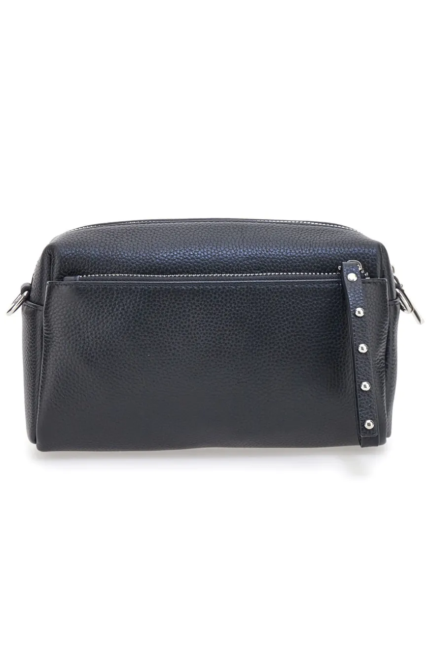 Borsa nera in vera pelle con tracolla e tasche interne First Lady SL 99138