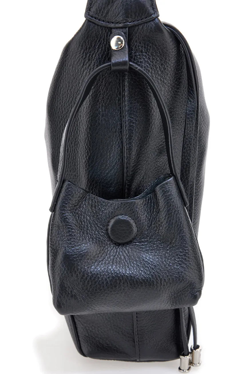 Borsa nera in vera pelle con tracolla e borsellino incluso First Lady SL 8801