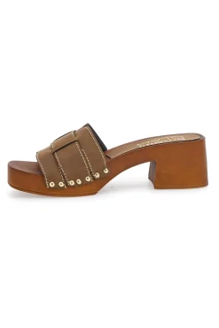 Braune Clogs-Hausschuhe mit Blockabsatz 8657-PITTARELLO Sale