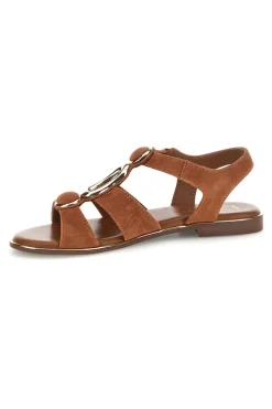 Braune Echtleder-Sandalen mit ovalen Metall-Accessoires im Pittarello-Look IF10328-PITTARELLO LOOK Outlet