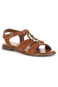 Braune Echtleder-Sandalen mit ovalen Metall-Accessoires im Pittarello-Look IF10328-PITTARELLO LOOK Outlet