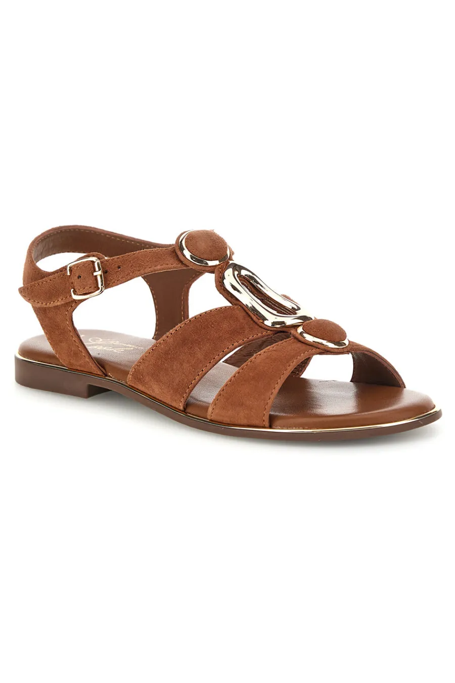 Braune Echtleder-Sandalen mit ovalen Metall-Accessoires im Pittarello-Look IF10328-PITTARELLO LOOK Outlet