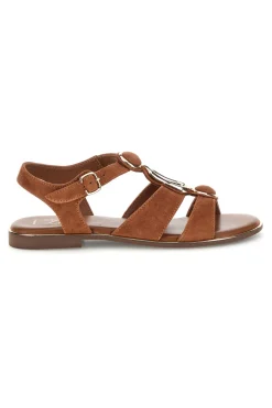 Braune Echtleder-Sandalen mit ovalen Metall-Accessoires im Pittarello-Look IF10328-PITTARELLO LOOK Outlet