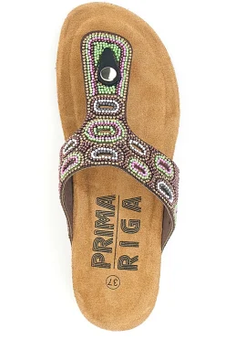 e Flip Flops mit Plateau und farbigen Steinen FIRST ROW 12602-PRIMA RIGA Hot