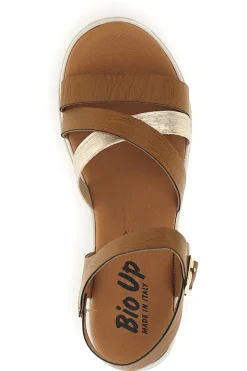 Braune Sandalen mit gekreuzten Riemen und 402 Keil-BIO UP New