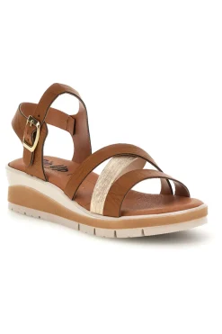 Braune Sandalen mit gekreuzten Riemen und 402 Keil-BIO UP New