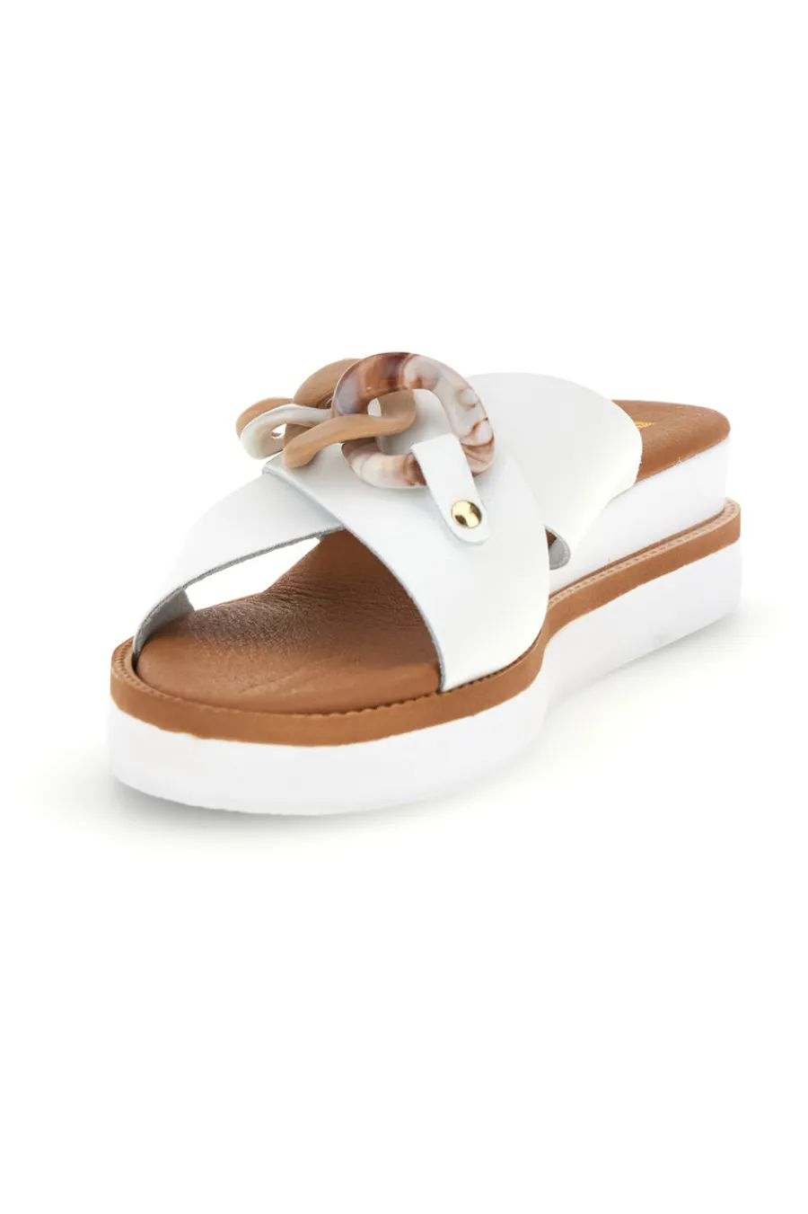 Ciabatta bianca con catena decorativa M205-PRIMA RIGA Hot