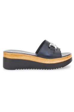 Ciabatta Nera con Fascia in Pelle e Platform Effetto Sughero 34567409-PITTARELLO LOVE Sale