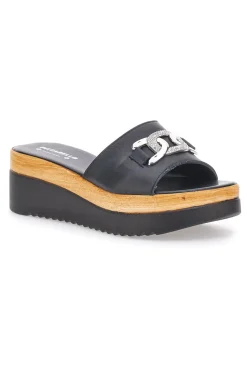 Ciabatta Nera con Fascia in Pelle e Platform Effetto Sughero 34567409-PITTARELLO LOVE Sale