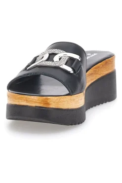 Ciabatta Nera con Fascia in Pelle e Platform Effetto Sughero 34567409-PITTARELLO LOVE Sale