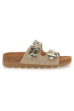 Ciabatte animalier oro con doppia fibbia 335P20630SR-PITTARELLO BIO