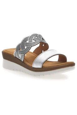 Ciabatte argento con intreccio glitter e plantare comfort 8009-LINEA COMODA Discount
