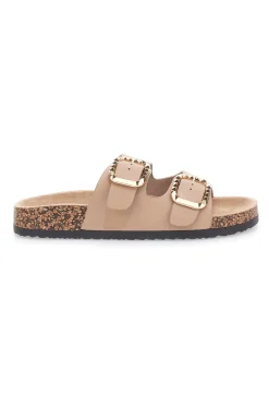 Ciabatte beige con doppia fascia e fibbie decorate Me & Me 14604-ME u0026 ME Discount