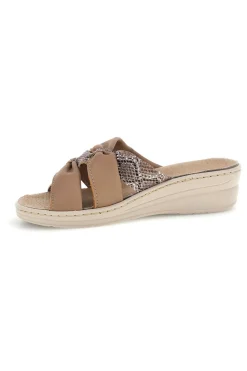Ciabatte beige con fasce incrociate, inserti animalier e soletta estraibile 1401-PRIMA RIGA Hot