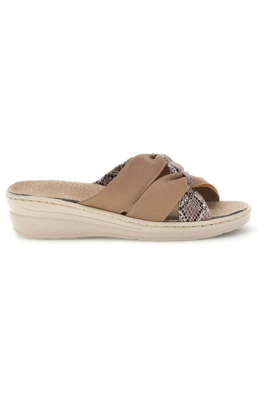 Ciabatte beige con fasce incrociate, inserti animalier e soletta estraibile 1401-PRIMA RIGA Hot
