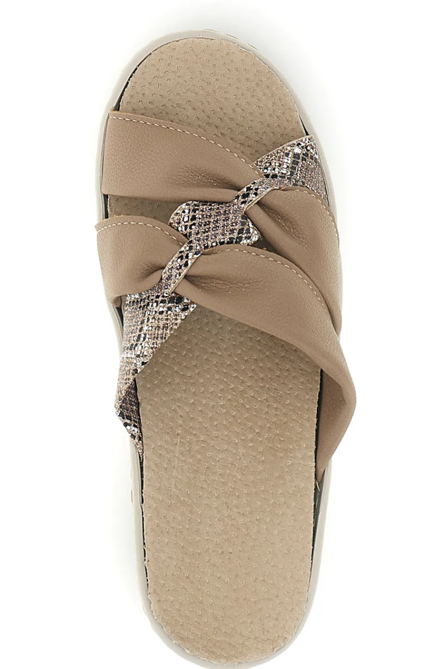 Ciabatte beige con fasce incrociate, inserti animalier e soletta estraibile 1401-PRIMA RIGA Hot