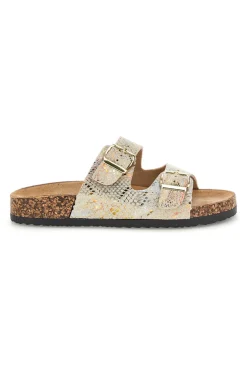 Ciabatte Beige con trama multicolore pitonata e doppia fibbia 14601-PRIMA RIGA New