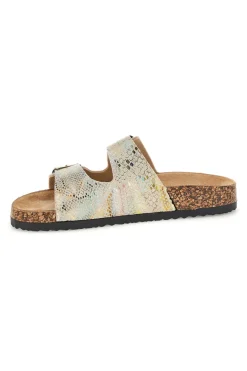 Ciabatte Beige con trama multicolore pitonata e doppia fibbia 14601-PRIMA RIGA New