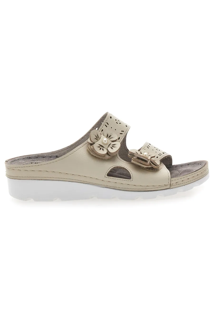 Ciabatte beige traforate con doppia fibbia comfort 54344-TIGLIO Sale