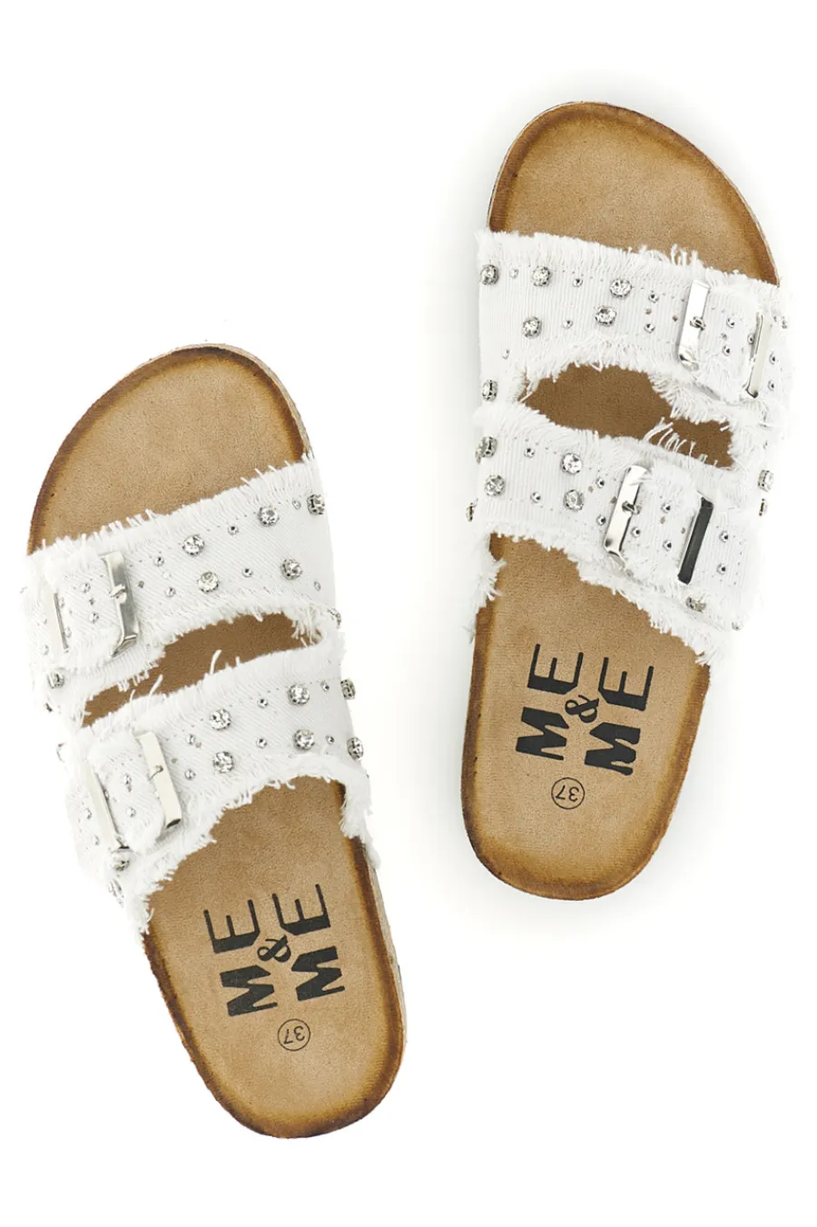 Ciabatte Bianche con borchie e brillantini Me & me 12502-ME u0026 ME Clearance