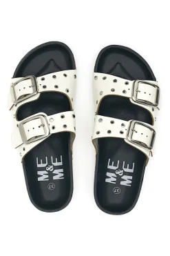 Ciabatte bianche con borchie e fibbie grandi ME & ME 14198-ME u0026 ME Sale