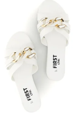Ciabatte bianche con catena decorativa PREA1320-THE FIRST CHIC Clearance