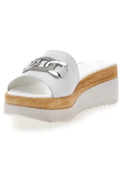 Ciabatte Bianche con Catenina Argento e Platform 3456-PITTARELLO LOVE New