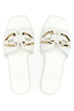 Ciabatte Bianche Con Dettagli Oro 5413-MON DIEU Online